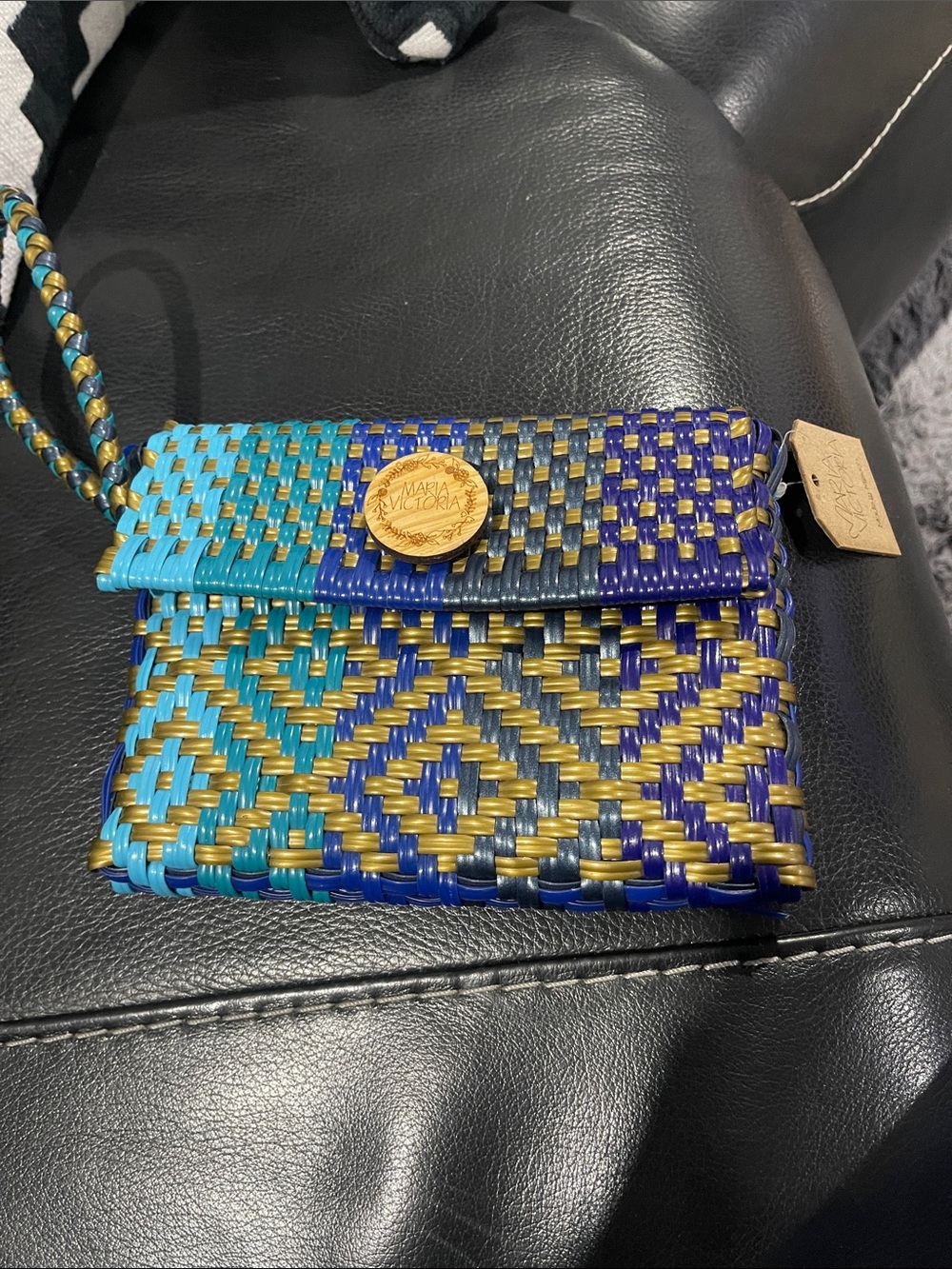 Maria Victoria Woven Clutch Wristlet - Blue, Teal & Gold